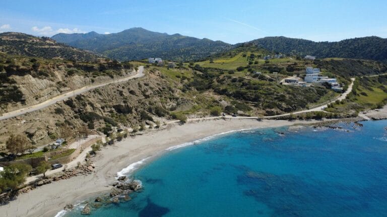aerial view of triopetra beach in crete greece