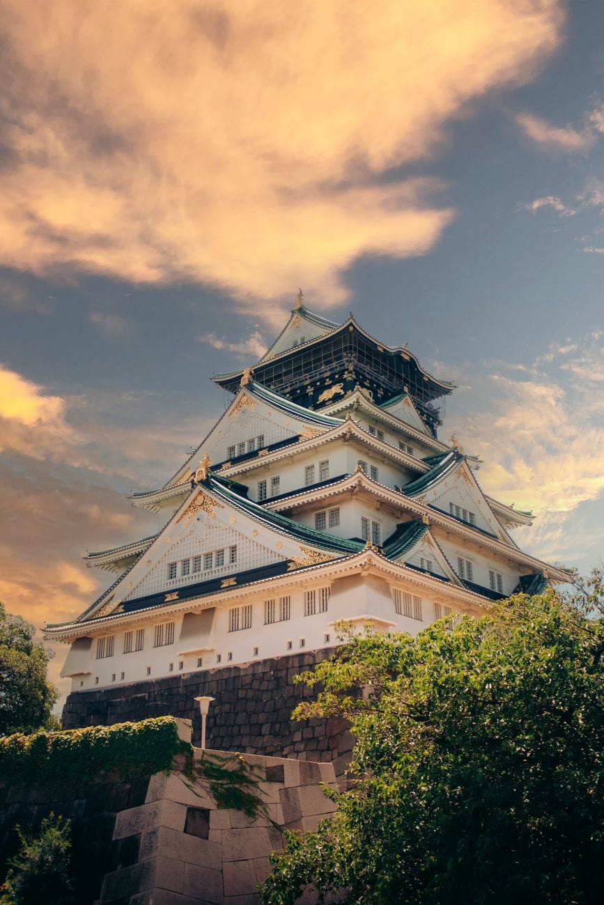 majestic osaka castle at sunset