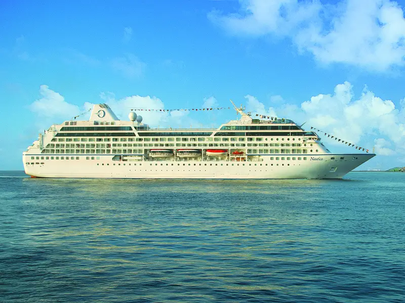 Oceania Nautica luxury cruise ship at sea — aerial view