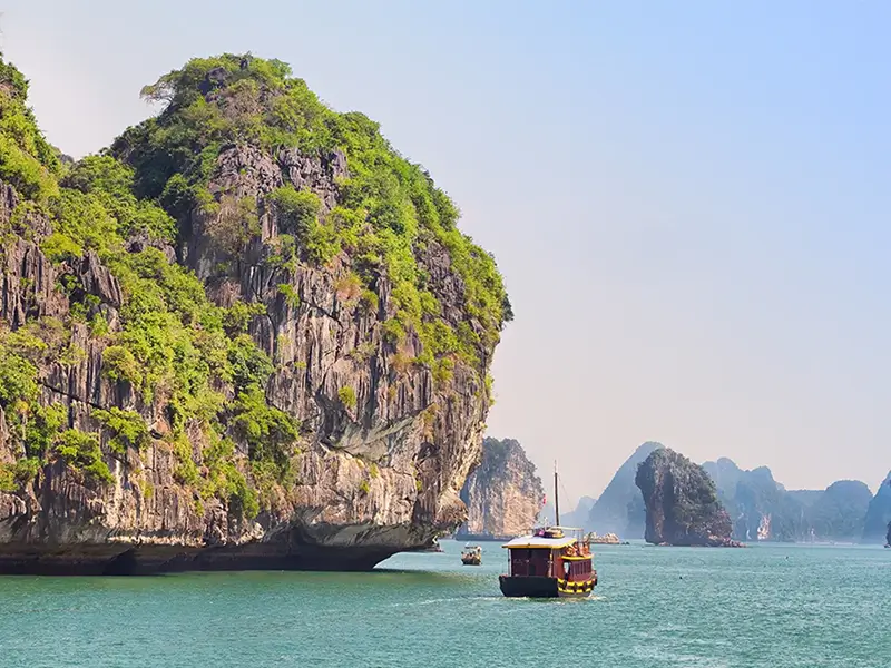 Scenic limestone karsts and emerald waters of Lan Ha Bay